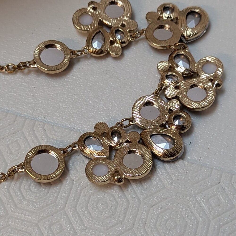 Gorgeous Gold Tone Rhinestone Faux Pearl Choker Necklace Burgundy Gray Peach - Picture 8 of 10